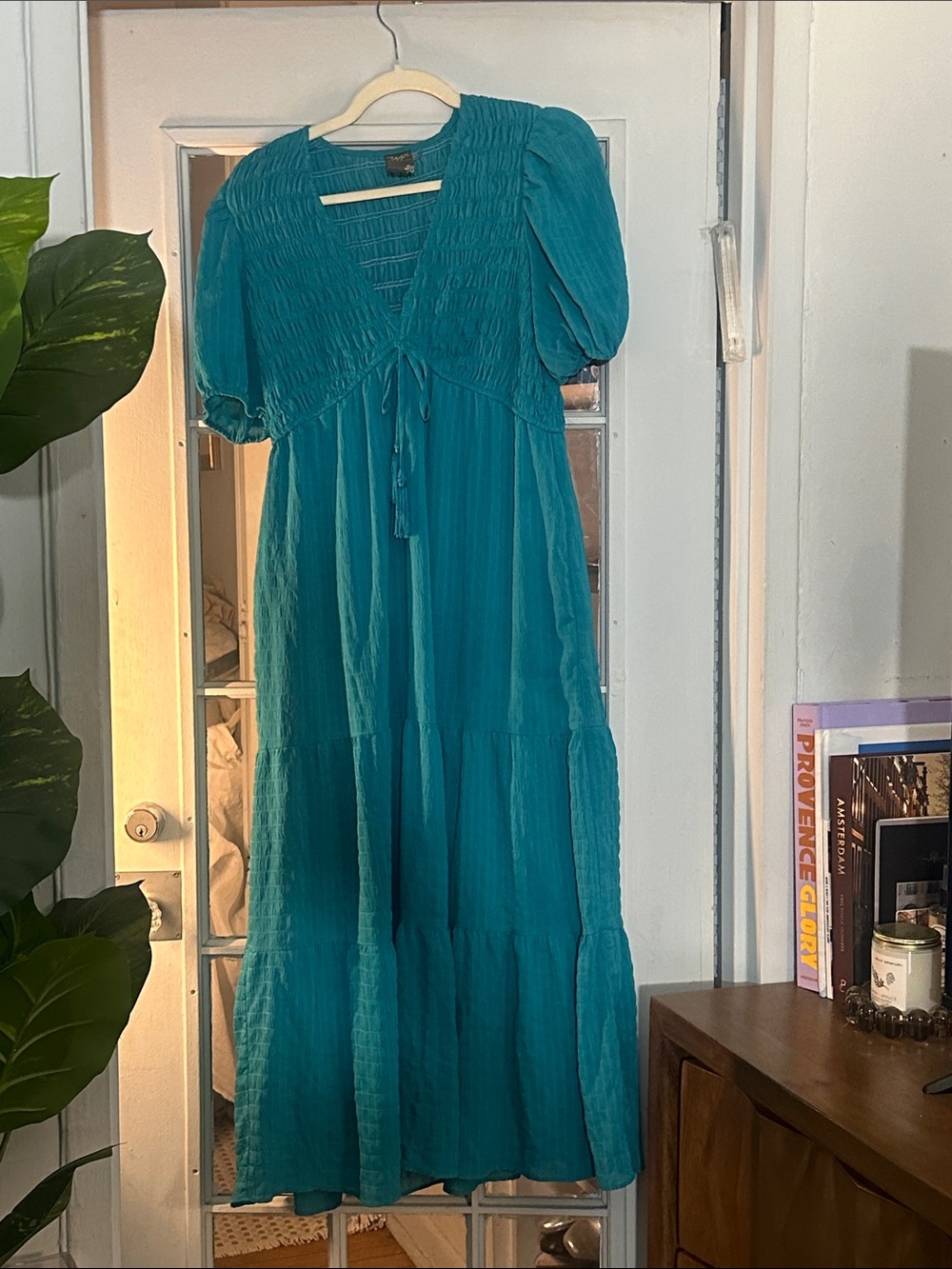 Taylor Teal Tiered Maxi Dress with Puff Sleeves